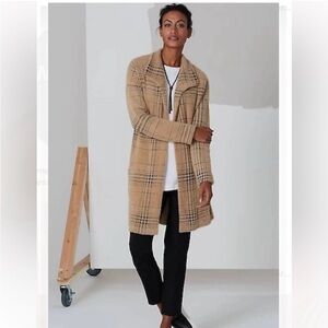 J. Jill Tan Plaid Longline Sweater Coat Size Large